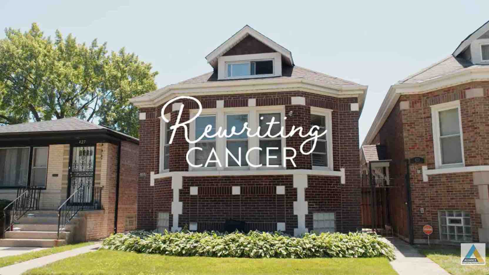 A house with the text "Rewriting Cancer" displayed prominently in front.